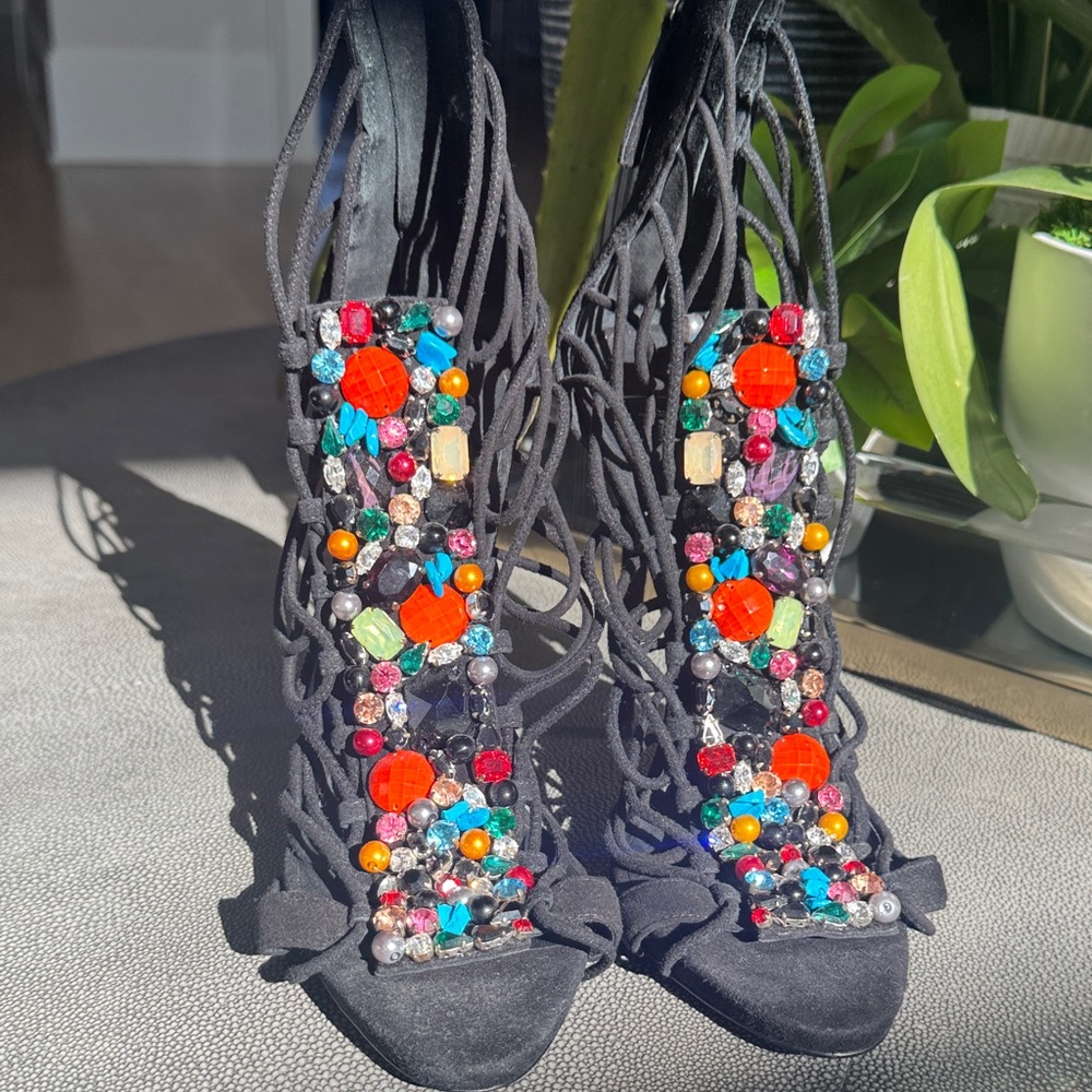 Giuseppe Zanotti Black Heels with Multicolor Embellishments